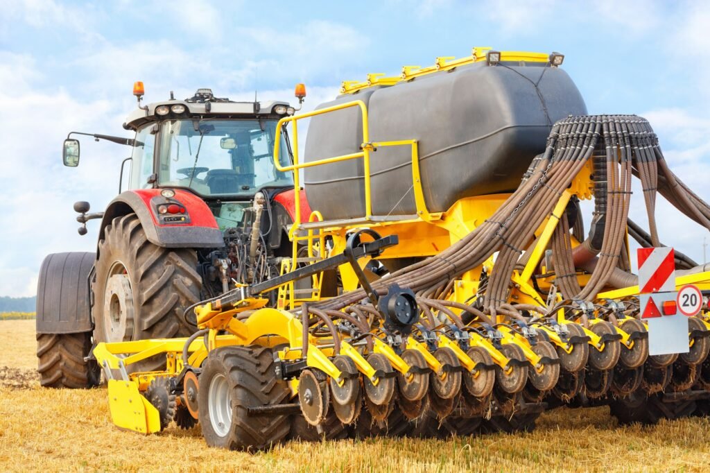 Universal grain sowing machine on the field.